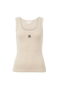 Contour Rib Scoop Tank - Oatmeal/Black Monogram Embroidery