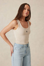 Contour Rib Scoop Tank - Oatmeal/Black Monogram Embroidery