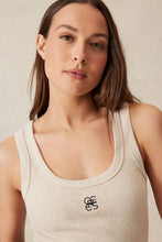 Contour Rib Scoop Tank - Oatmeal/Black Monogram Embroidery