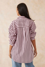 Oversized Poplin Shirt - Classic Pink Wine Stripe