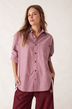 Peta Oversized Shirt - Burgundy/White Narrow Stripe