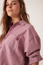 Peta Oversized Shirt - Burgundy/White Narrow Stripe