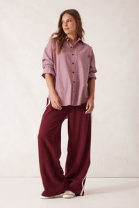 Peta Oversized Shirt - Burgundy/White Narrow Stripe
