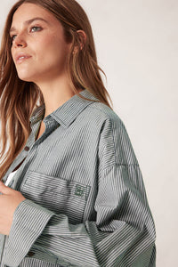 Peta Oversized Shirt - Green/White Narrow Stripe