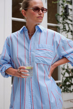 Peta Oversized Shirt - Fresh Blue Red Bold Stripe