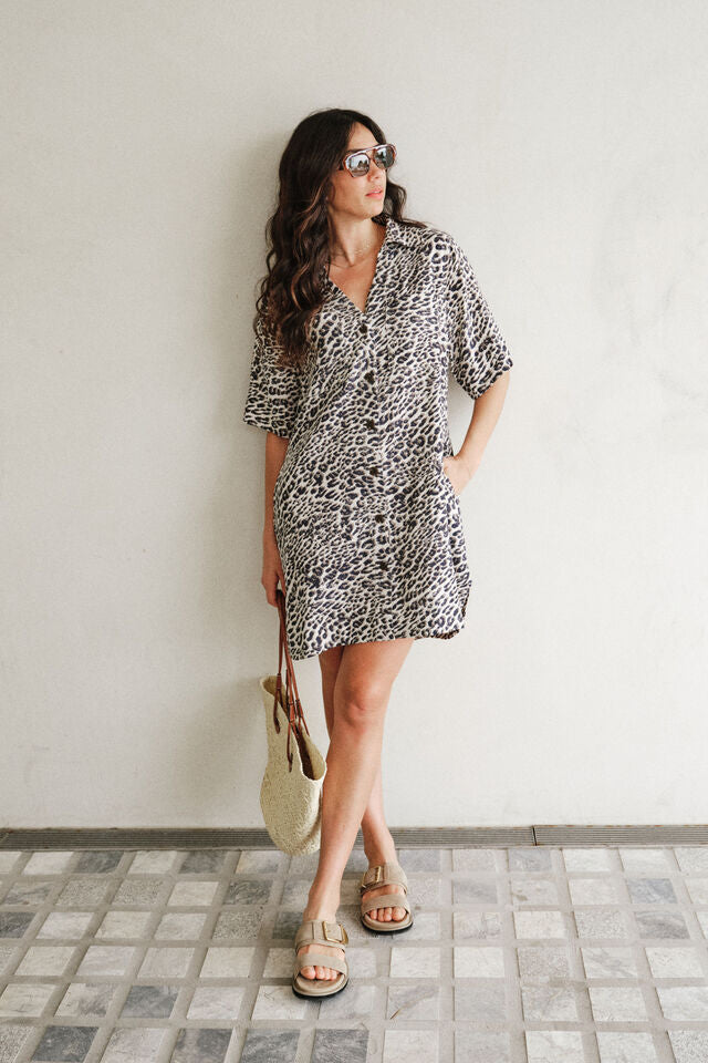 Boxy Shirt Dress - Leopard Linen Blend