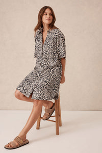 Boxy Shirt Dress - Leopard Linen Blend