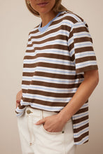 Stevie Slouchy Tee - Cocoa Sky Blue Stripe