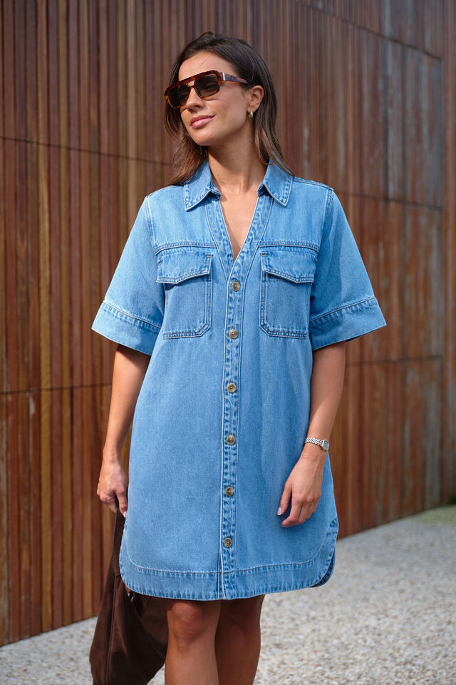 Sammy Relaxed Shirt Dress - Mid Vintage Blue