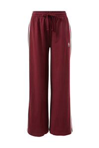 Gigi Wide Leg Terry Trackpant -Burgundy Side Stripe