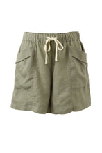 Panelled Pull On Short - Khaki Linen