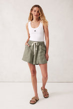 Panelled Pull On Short - Khaki Linen