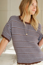 Nina Boxy Knit - Brunette Sky Blue Stripe