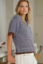 Nina Boxy Knit - Brunette Sky Blue Stripe