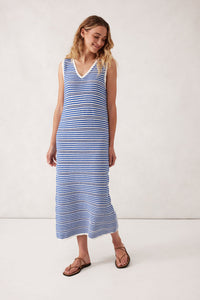 Textured Knit Midi Tank Dress -Summer Blue Stripe