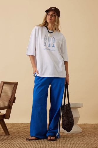 Liv Oversized Tee White Summer Fish