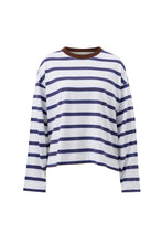 Beau L/S Slouchy Tee - White/Polo Choc Stripe
