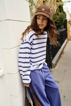 Beau L/S Slouchy Tee - White/Polo Choc Stripe