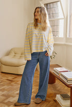 Beau L/S Slouchy Tee - Butter/China Blue Stripe