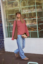 Beau L/S Slouchy Tee - Mulberry/Red/Stone Stripe