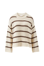 Lila  Oversized Knit Crew - Ecru Stripe