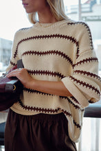 Lila  Oversized Knit Crew - Ecru Stripe