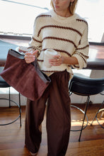 Lila  Oversized Knit Crew - Ecru Stripe