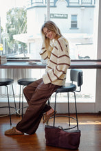Lila  Oversized Knit Crew - Ecru Stripe