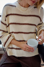 Lila  Oversized Knit Crew - Ecru Stripe