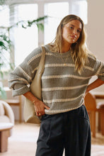 Lila Oversized Knit Crew - Grey Marle Stripe