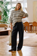 Lila Oversized Knit Crew - Grey Marle Stripe