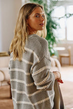 Lila Oversized Knit Crew - Grey Marle Stripe