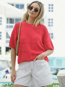 Sqaure Knit Boxy Tee - Heritage Red