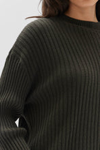 Wool Cashmere Rib Long Sleeve Top  - Dark Olive