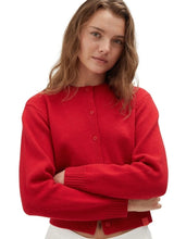 Crew Neck Cardigan - Red
