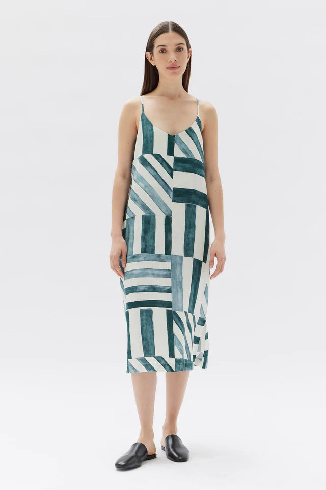 Linen Slip Dress - Lagoon Tile Print