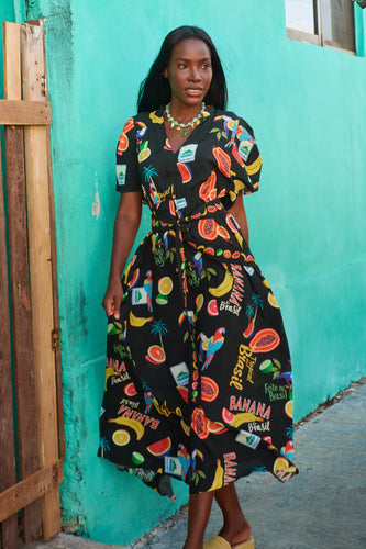 Cabana V Neck Maxi Dress - Brasil Black