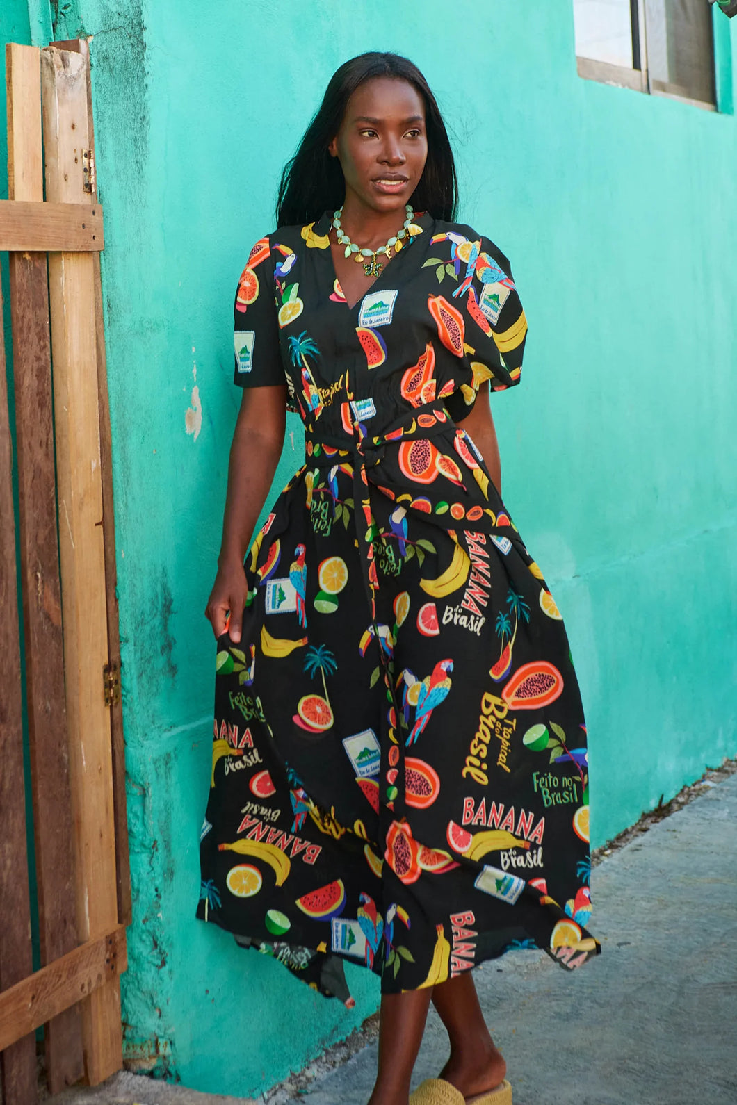 Cabana V Neck Maxi Dress - Brasil Black