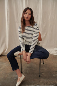 Amelie Top Ivory with Navy Stripe