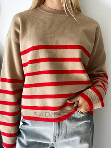Lottie Stripe Sweater Camel/Red