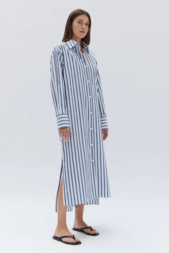 Marie Poplin Shirt Dress - Royal Stripe