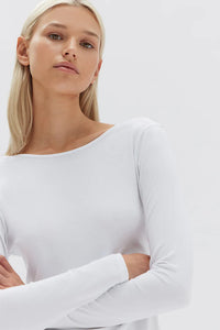 Jade Scoop Back Jersey Long Sleeve Top White