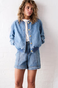Sabrina Bomber - Checked stitch 70's blue