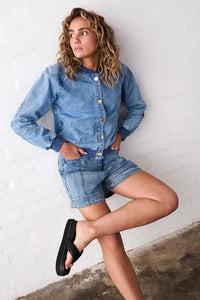 Sabrina Bomber - Checked stitch 70's blue