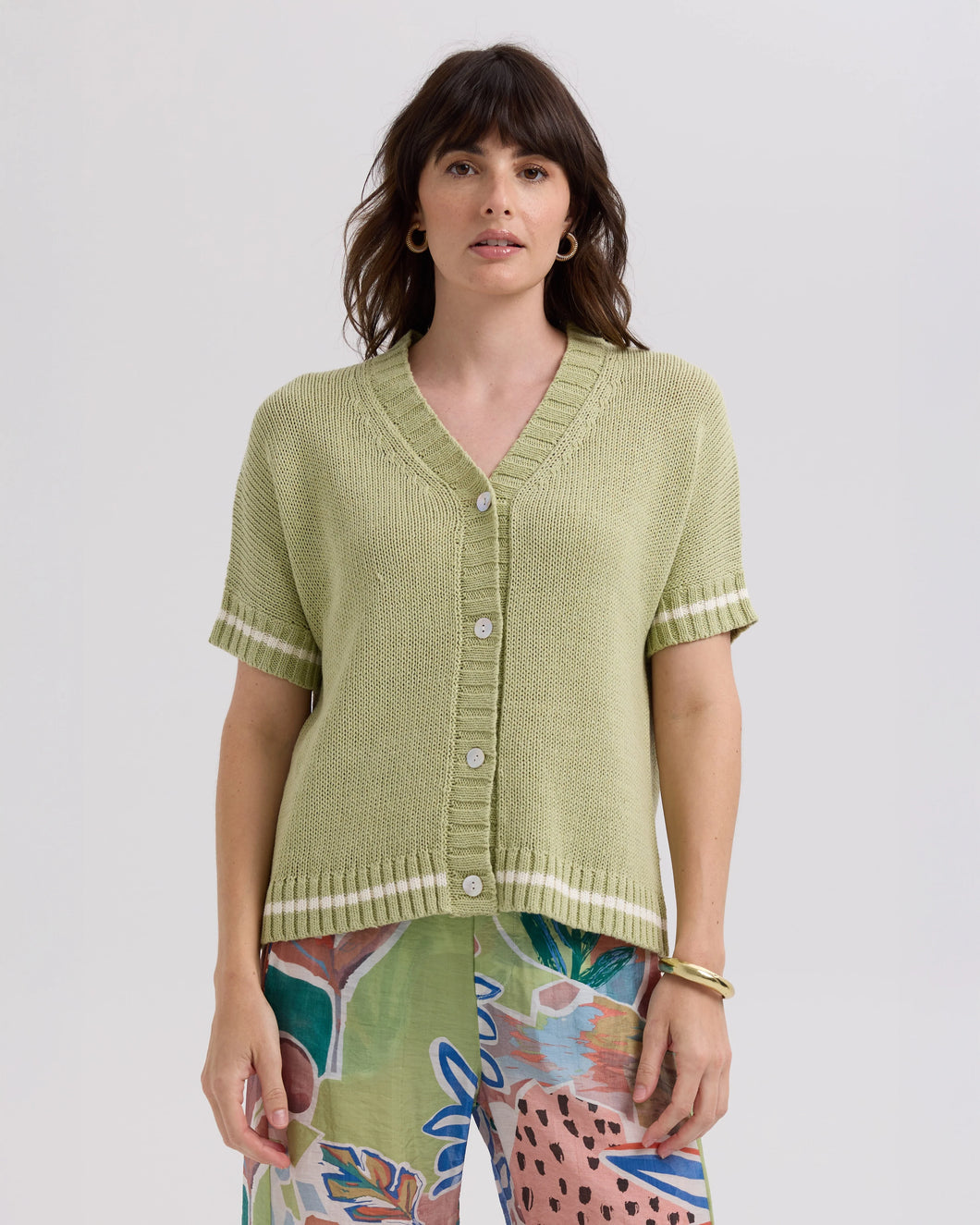 Textured S/S Cardi - Lemongrass