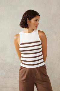 Rhythm Stripe Tank - Ivory/Coffee