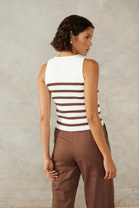 Rhythm Stripe Tank - Ivory/Coffee