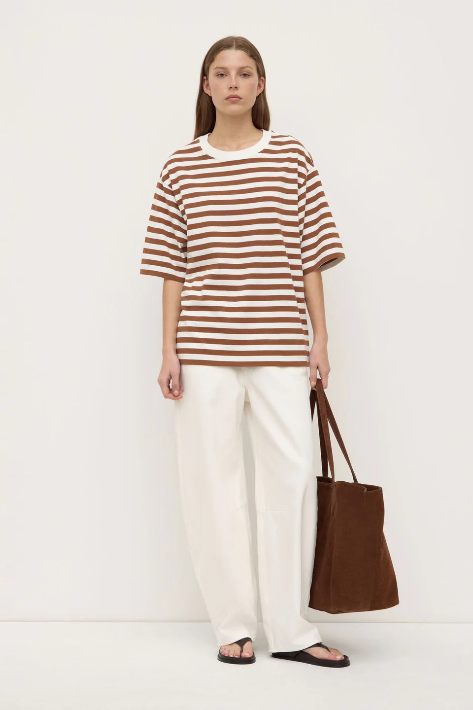 monte stripe cotton short sleeve tee - earth/antique white