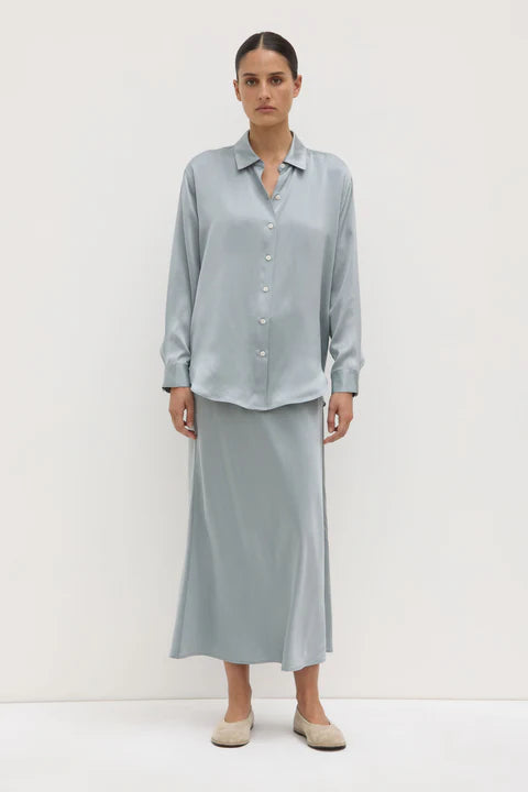 Pippa Silk Long Sleeve Shirt - Cloud