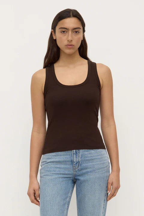 Robyn Scoop Neck Rib Tank - Ganache